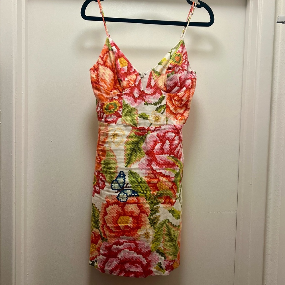 FARM Rio Multicolor Floral Crochet Spaghetti-Strap Mini Dress